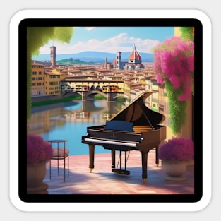 A Grand Piano In A Picturesque Scene in Florence Italy Sticker